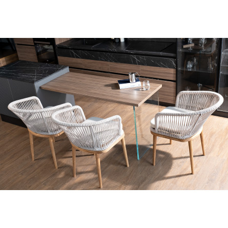 "Марсель" стул плетеный из роупа, основание дуб, роуп бежевый, ткань бежевая