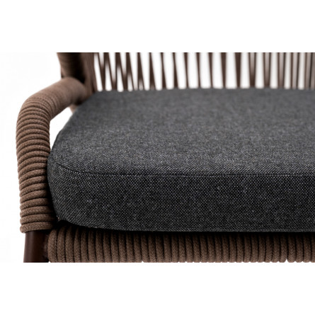 "Милан" стул плетеный из роупа, каркас алюминий коричневый, роуп коричневый, ткань темно-серая