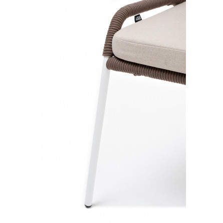 "Милан" стул плетеный из роупа, каркас алюминий белый, роуп коричневый, ткань бежевая