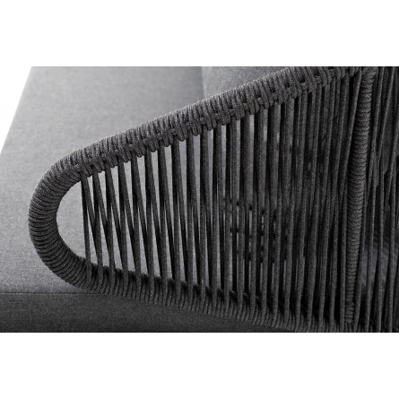 "Милан" диван 3-местный плетенный из роупа, каркас алюминий RAL7024, роуп темно-серый кругл, ткань темно-серая