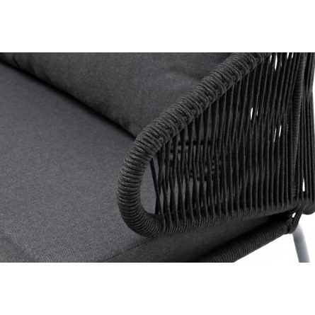 "Милан" диван 3-местный плетенный из роупа, каркас алюминий RAL7024, роуп темно-серый кругл, ткань темно-серая