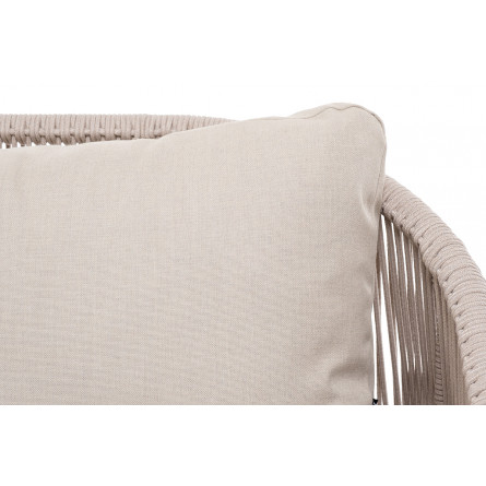 "Милан" диван 3-местный плетеный из роупа, каркас алюминий белый, роуп бежевый, ткань бежевая