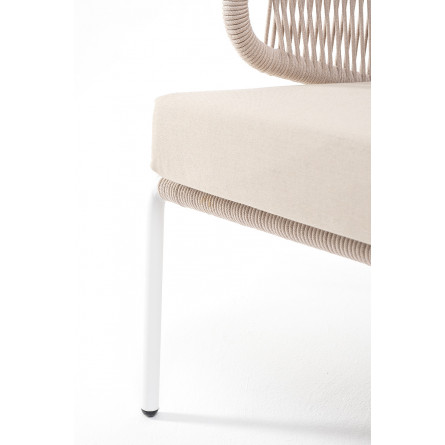 "Милан" диван 3-местный плетеный из роупа, каркас алюминий белый, роуп бежевый, ткань бежевая