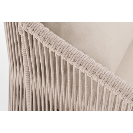 "Милан" диван 3-местный плетеный из роупа, каркас алюминий белый, роуп бежевый, ткань бежевая