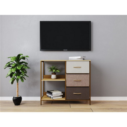 Комод Локи широкий с полкой, 3 ящика (каркас Коричневый/Бежевый/Светло-коричневый, Темно-коричневый)