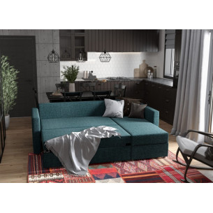 Диван угловой трехместный Тилаус с коротким подлокотником, сине-зелёный, ткань рогожка