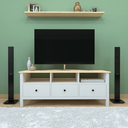 Тумба под ТВ Ф-156.16 из массива сосны, цвет белый/натуральная