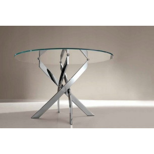 Стол BARONE (01.92) G093 хром/С150 э-бел. гл. стекло, L021алюм.вставка