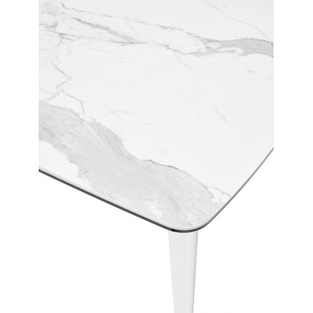 Стол ELIOT 120 HIGH GLOSS STATUARIO Белый мрамор глянцевый, керамика/ белый каркас М-City