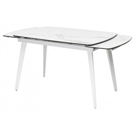 Стол ELIOT 120 HIGH GLOSS STATUARIO Белый мрамор глянцевый, керамика/ белый каркас М-City