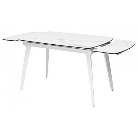 Стол ELIOT 120 HIGH GLOSS STATUARIO Белый мрамор глянцевый, керамика/ белый каркас М-City