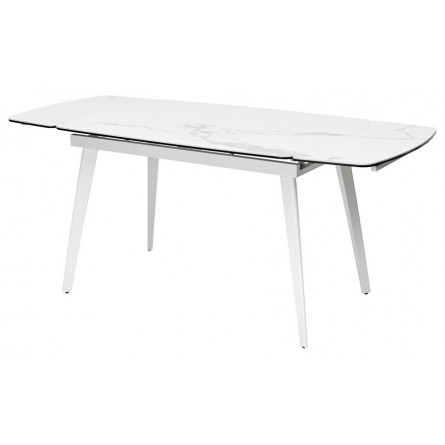 Стол ELIOT 120 HIGH GLOSS STATUARIO Белый мрамор глянцевый, керамика/ белый каркас М-City