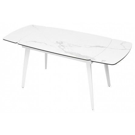 Стол ELIOT 120 HIGH GLOSS STATUARIO Белый мрамор глянцевый, керамика/ белый каркас М-City