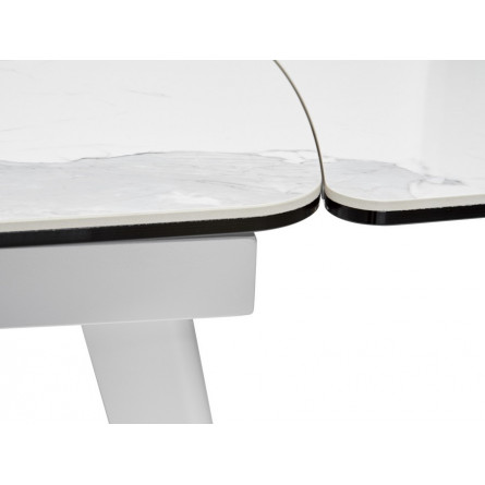 Стол ELIOT 120 HIGH GLOSS STATUARIO Белый мрамор глянцевый, керамика/ белый каркас М-City