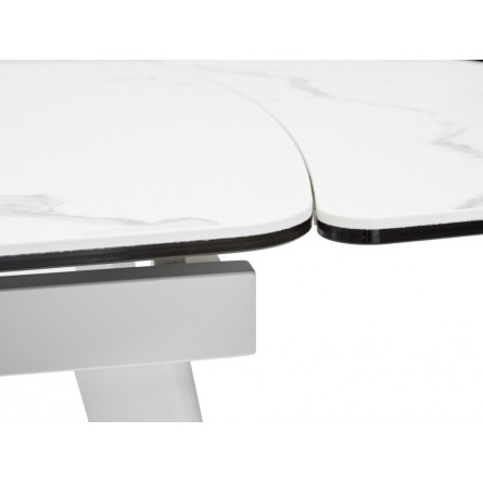 Стол ELIOT 120 HIGH GLOSS STATUARIO Белый мрамор глянцевый, керамика/ белый каркас М-City