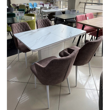 Стол ALTA 140 GREY-WHITE MARBLE/ WHITE глазурованное стекло М-City