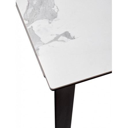 Стол CREMONA 140 HIGH GLOSS STATUARIO Белый мрамор глянцевый, керамика/ черный каркас М-City