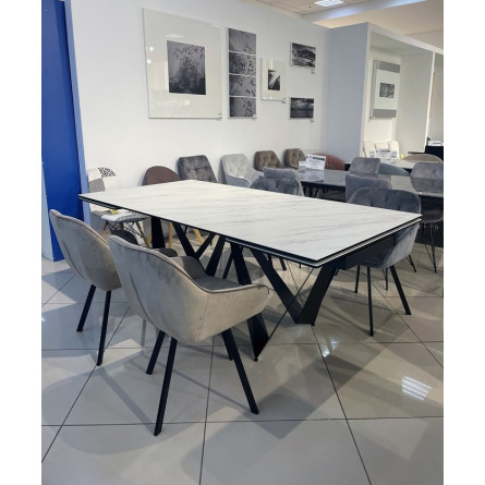 Стол RIETI 200 KL-99 Белый мрамор матовый, итальянская керамика / черный каркас М-City