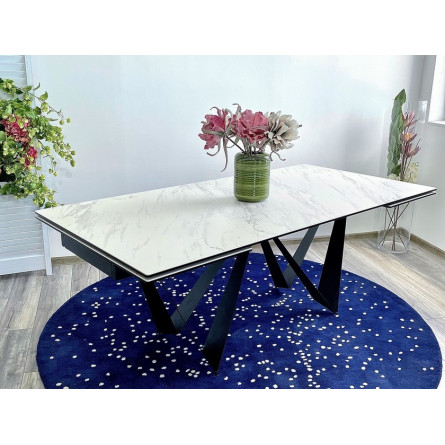 Стол RIETI 200 KL-99 Белый мрамор матовый, итальянская керамика / черный каркас М-City