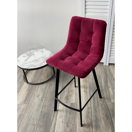 Полубарный стул CHILLI-QB SQUARE винный 16, велюр / черный каркас (H66cm) М-City