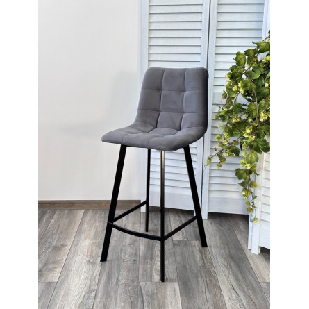 Полубарный стул CHILLI-QB SQUARE серый 27, велюр / черный каркас (H66cm) М-City
