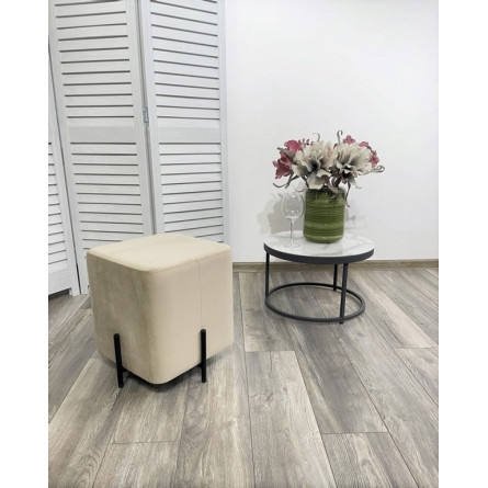 Пуф для гостиной ФЕЛИКС квадратный, бежевый 5, велюр / черный каркас М-City