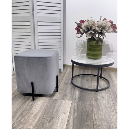 Пуф для гостиной ФЕЛИКС квадратный серый 27, велюр / черный каркас М-City