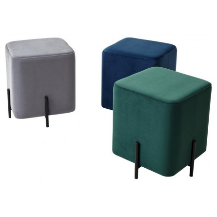 Пуф для гостиной ФЕЛИКС квадратный синий 29, велюр / черный каркас М-City