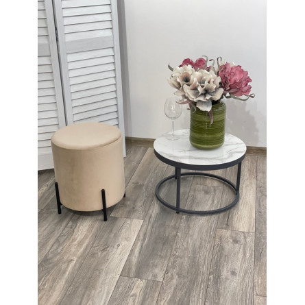 Пуф для гостиной ФЕЛИКС круглый бежевый 5, велюр / черный каркас М-City