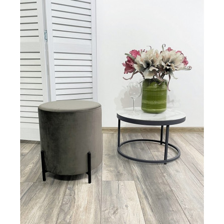 Пуф для гостиной ФЕЛИКС круглый графит 14, велюр / черный каркас М-City