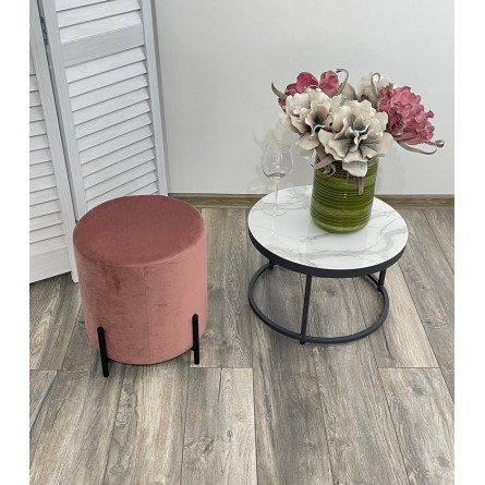 Пуф для гостиной ФЕЛИКС круглый розовый 15, велюр / черный каркас М-City