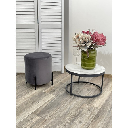 Пуф для гостиной ФЕЛИКС круглый серый 27, велюр / черный каркас М-City