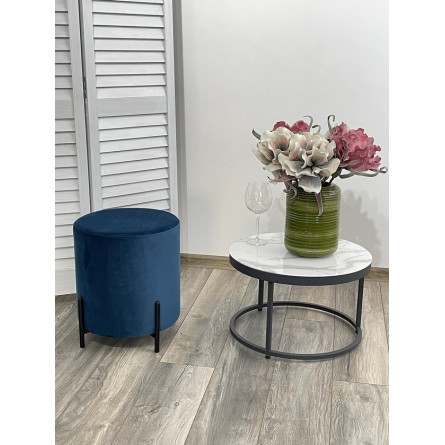 Пуф для гостиной ФЕЛИКС круглый синий 29, велюр / черный каркас М-City