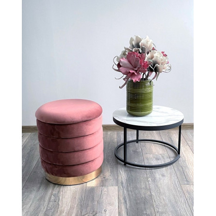 Пуф для гостиной ФРЕД розовый 15, велюр / золотой каркас М-City