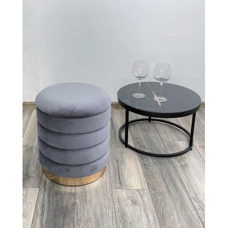 Пуф для гостиной ФРЕД серый 27, велюр / золотой каркас М-City