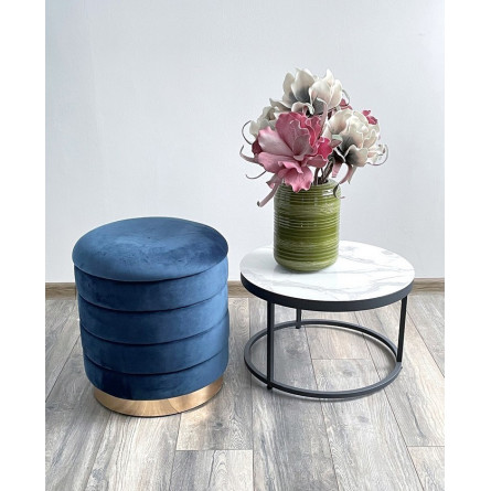 Пуф для гостиной ФРЕД синий 29, велюр / золотой каркас М-City