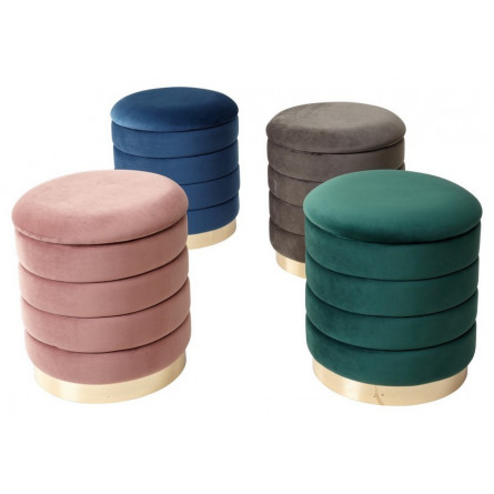 Пуф для гостиной ФРЕД синий 29, велюр / золотой каркас М-City