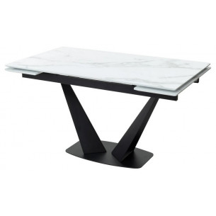 Стол Ниагара 140 Белый мрамор, стекло / черный каркас, М-City