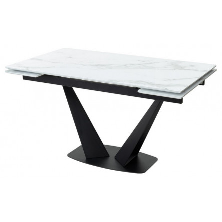 Стол Ниагара 140 Белый мрамор, стекло / черный каркас, М-City