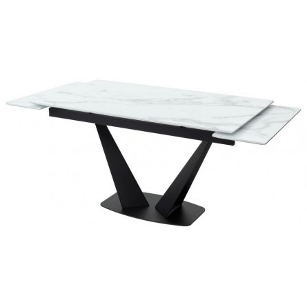 Стол Ниагара 140 Белый мрамор, стекло / черный каркас, М-City