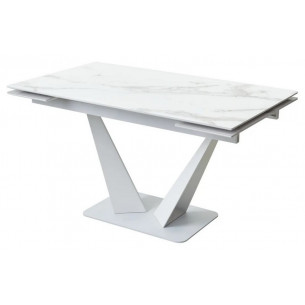 Стол Ниагара 140 Белый мрамор, стекло / белый каркас, М-City