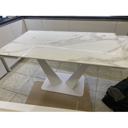 Стол Ниагара 140 Белый мрамор, стекло / белый каркас, М-City