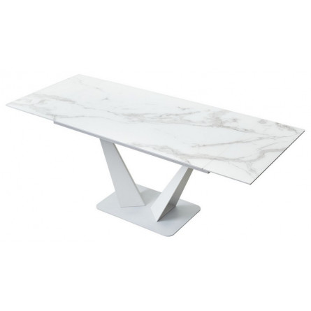Стол Ниагара 140 Белый мрамор, стекло / белый каркас, М-City