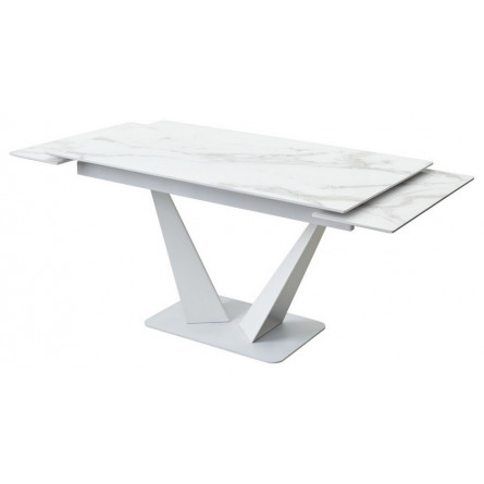 Стол Ниагара 140 Белый мрамор, стекло / белый каркас, М-City