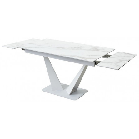 Стол Ниагара 140 Белый мрамор, стекло / белый каркас, М-City