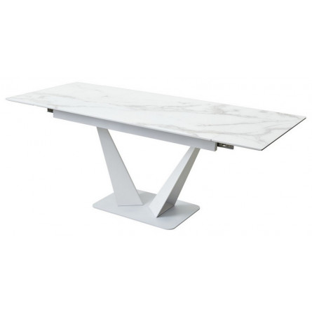 Стол Ниагара 140 Белый мрамор, стекло / белый каркас, М-City