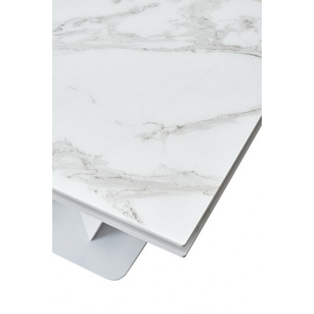 Стол Ниагара 140 Белый мрамор, стекло / белый каркас, М-City