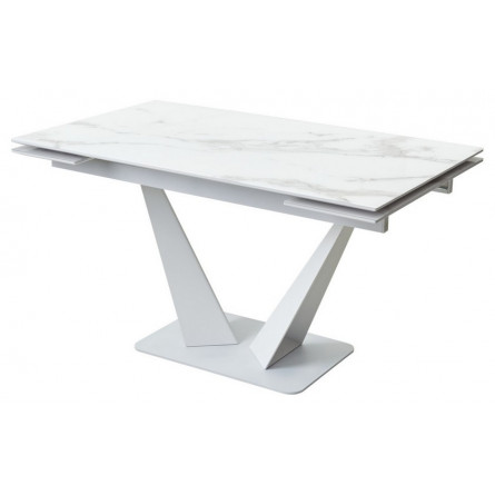 Стол Ниагара 140 Белый мрамор, стекло / белый каркас, М-City