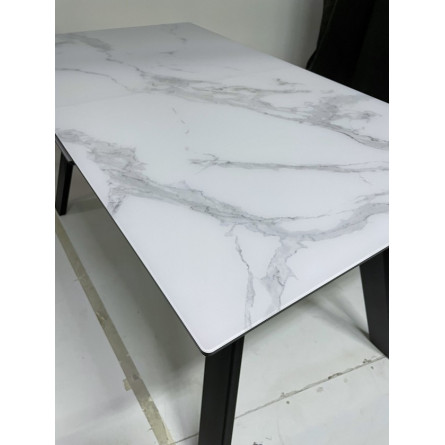 Стол Морис 140 БЕЛЫЙ МРАМОР САТИНАТ, стекло / черный, М-City