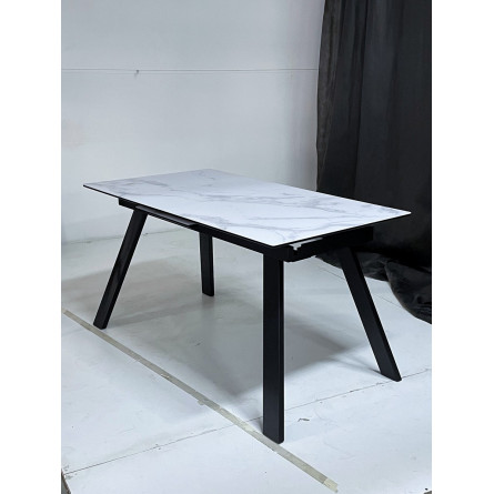 Стол Морис 140 БЕЛЫЙ МРАМОР САТИНАТ, стекло / черный, М-City